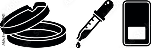 Black and white icons of CBD products on transparent background