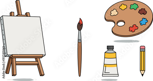 A collection of art supplies on transparent background