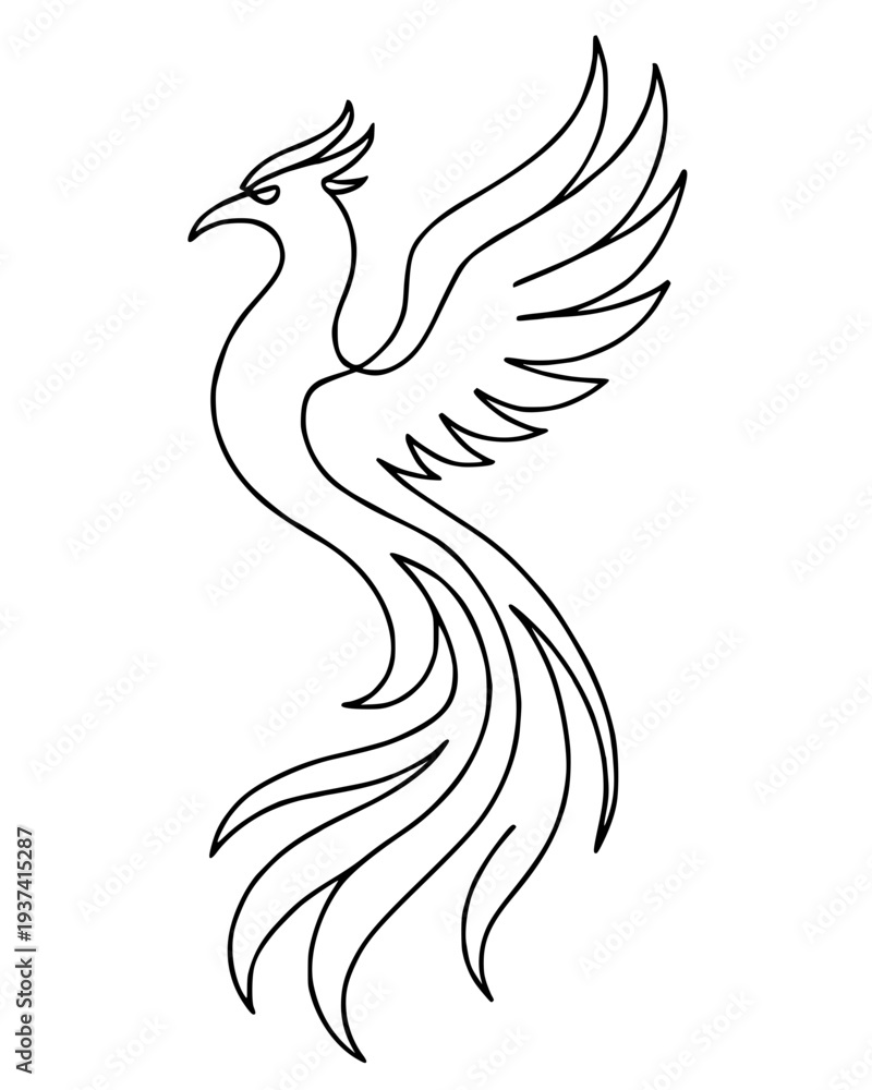 Fototapeta premium Another stylized phoenix illustration, emphasizing upward wings and flowing tail