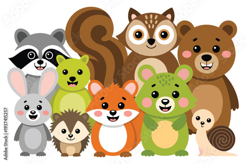Colorful Cartoon Forest Animals Group Illustration