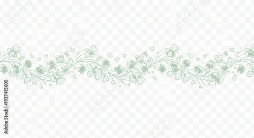 Delicate light green floral border illustration with intricate details on transparent background perfect for wedding invitations