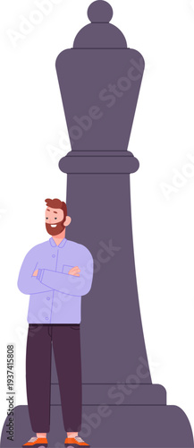 Strategic thinking concept. Man with chess figure icon