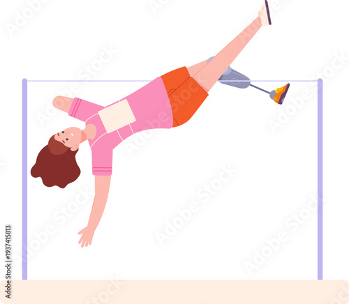 Athlete with prosthetic leg. Active disabled sport woman