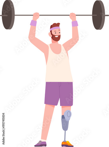 Disabled man fitness training. Exercise with prosthetic leg