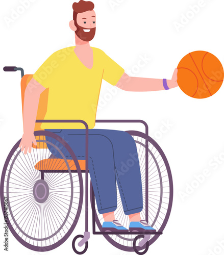Basketball player in wheelchair. Sport game inclusion concept