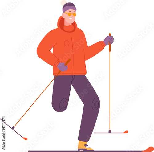 Para alpine skiing concept. Disabled man on skies