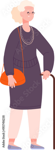 Old woman walking outdoor. Active female senior