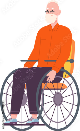 Senior man in wheelchair. Disabled person cartoon character