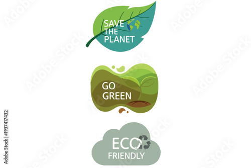 Eco-Friendly Symbols: A collection of vibrant eco-friendly symbols, each designed to communicate environmental awareness. The illustration highlights the essence of sustainability. 