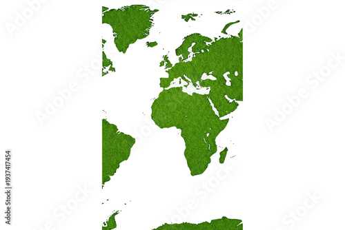 World Map's Green Terrain: A vibrant green world map illustrates the continents with meticulous detail, presenting an educational and visually engaging representation.