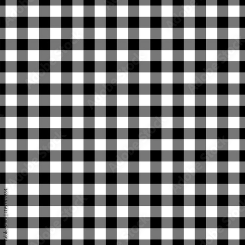 Seamless checkered pattern in black, white, and gray color. Classic gingham plaid wallpaper for fashion, fabric, graphic design, textile, backdrop. Vector illustration