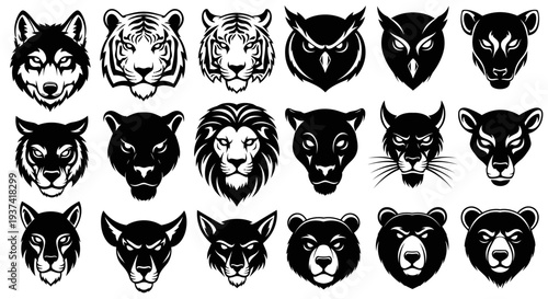 Collection of various animal face illustrations.