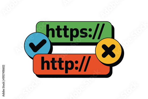 Secure https and insecure http protocols are compared with check and cross marks.