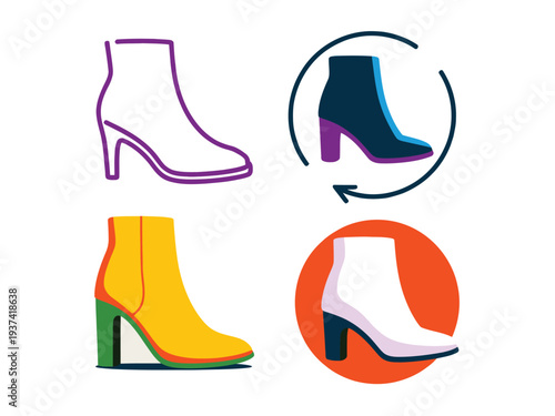 Colorful Illustration of Four Different High-Heeled Boots