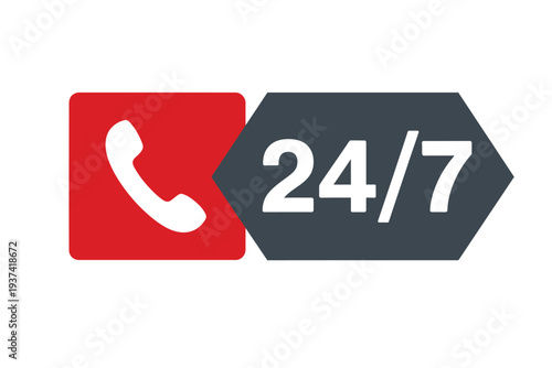 24/7 Customer Support Hotline Icon, Red and Grey