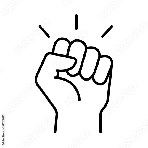 A clenched fist raised high, representing protest, unity, empowerment, and the fight for human rights.