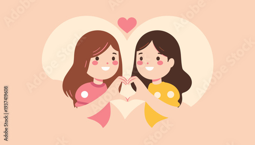 Two cartoon girls making a heart shape with their hands.