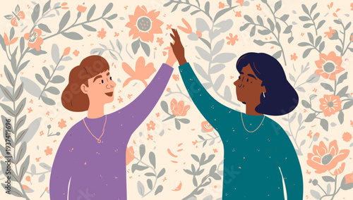 Two women giving each other a high five in a friendly gesture.