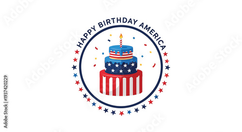 Happy Birthday America patriotic cake icon vector