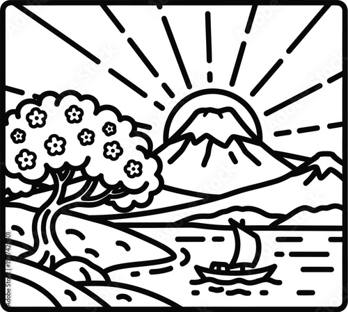 Matchbox illustration in vintage Japanese retro graphic art style