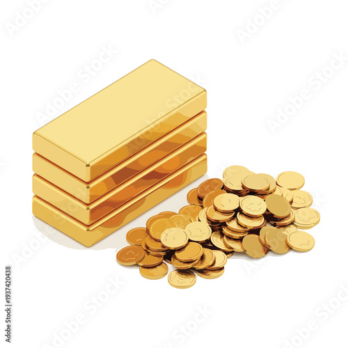 Stack of Gold Bars and Coins.