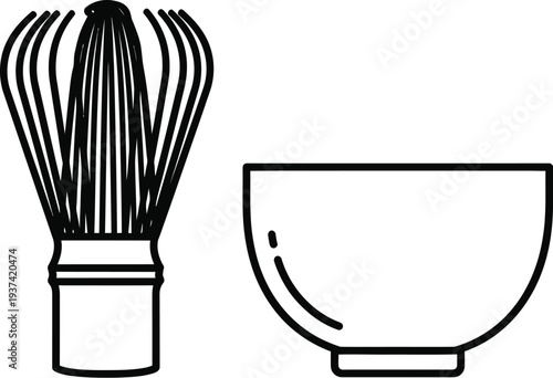 Matcha tea whisk and bowl for traditional Zen ceremony