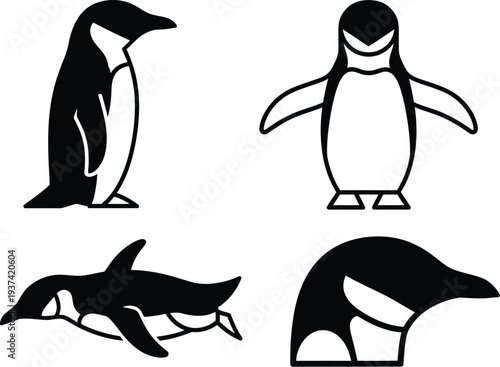 Chinstrap penguin minimalist geometric icon on white background