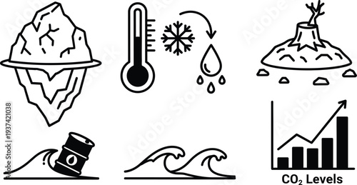 Penguin environment infographic set showing global warming impact