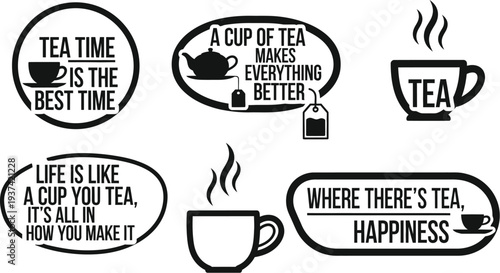 Tea time lettering typography badges for cafe and branding