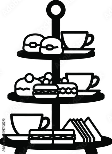 Afternoon tea tiered stand with cakes vector illustration