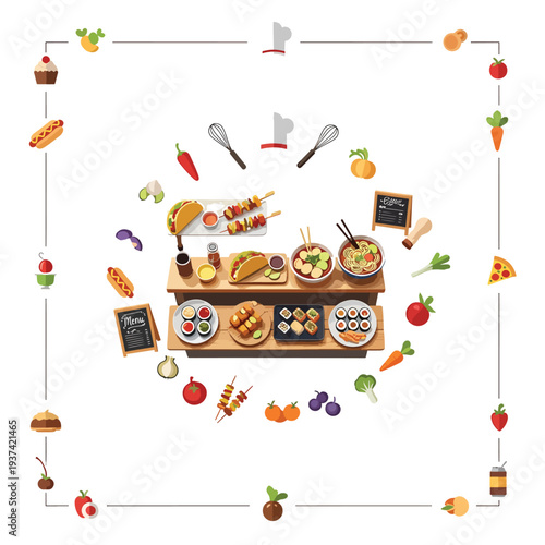 Assorted Food Items on Kitchen Counter.