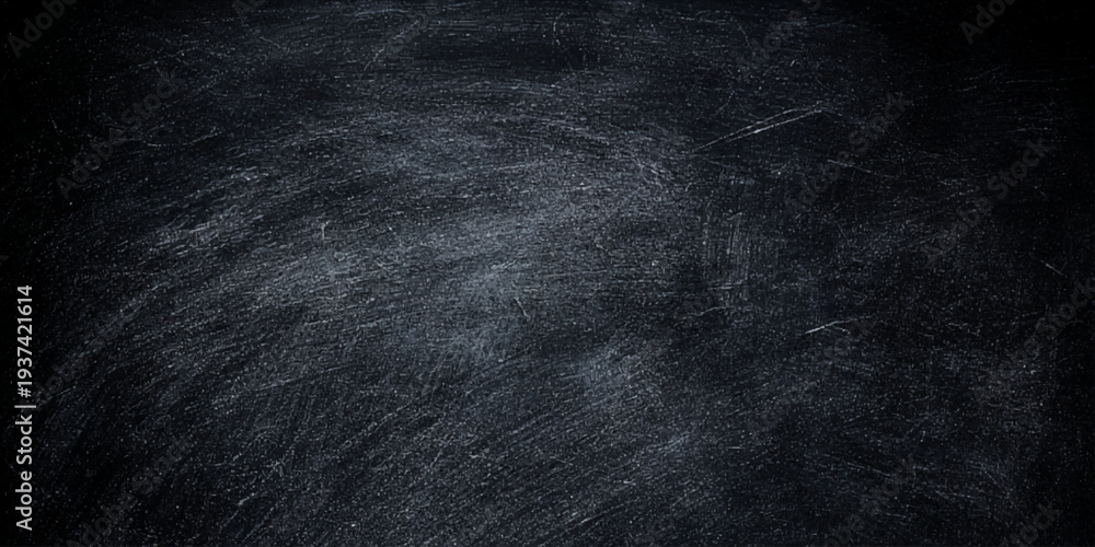 Fototapeta premium Dark blue grunge chalk texture on an old black chalkboard surface with a rough vintage material pattern for a blank textured wallpaper backdrop