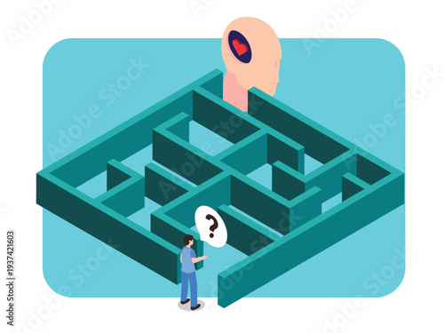 Conceptual Illustration of a Man Navigating a Maze Toward Emotional Intelligence and Mental Wellness