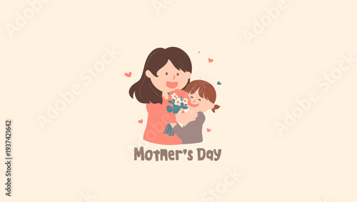 Happy Mother's Day illustration with mother and child.