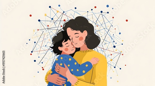 Mother and child embracing with love and affection.