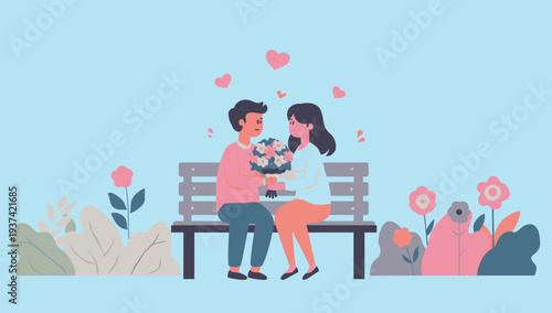 Couple sitting on a bench together with a baby in a loving atmosphere.