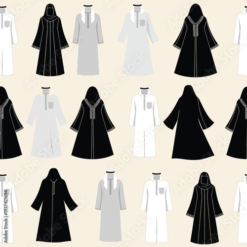Collection of Traditional Islamic Robes and Abayas.