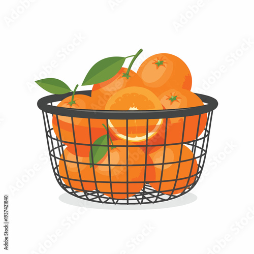 Oranges in a Black Wire Basket.