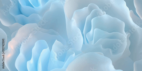 Delicate blue rose petal abstract pattern with soft light and translucent layers for romantic textiles wedding stationery and luxury cosmetic packaging.