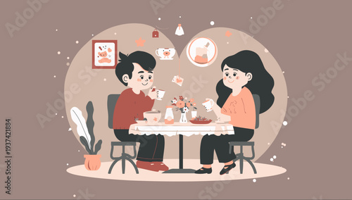 Couple having a romantic dinner together at a cozy table.