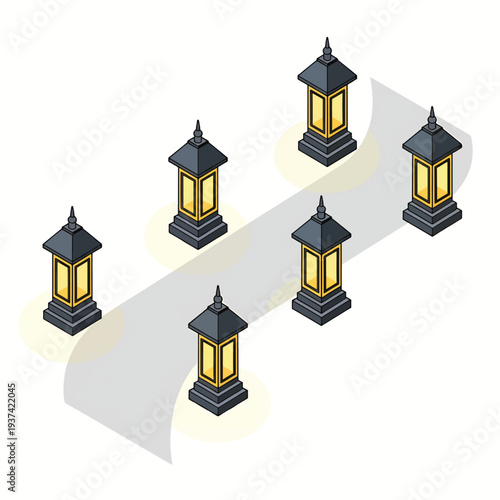 Six Identical Lanterns in a Row.