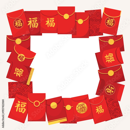 Red Envelopes with Chinese Characters and Gold.