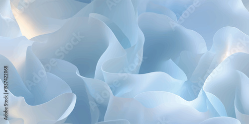 Abstract seamless vector pattern with soft blue and white 3D flowing waves for modern branding, minimalist packaging, digital wallpapers, corporate identity, and contemporary textile design