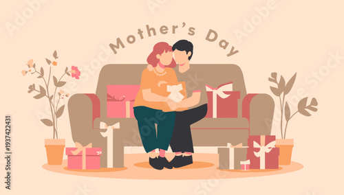 Mother's Day celebration with gift giving and family bonding.