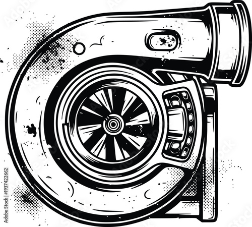 Turbocharger Engine Turbine Vintage Automotive Mechanical Vector