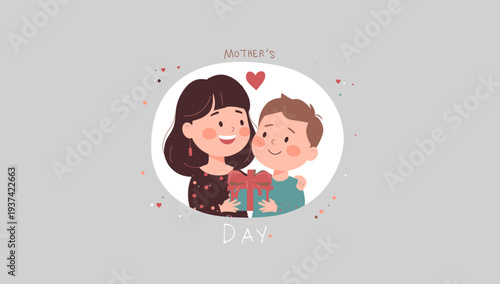 Mother's Day illustration of mother and child embracing with love.