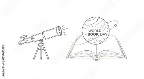 Vector illustration of telescope and book for World Book Day