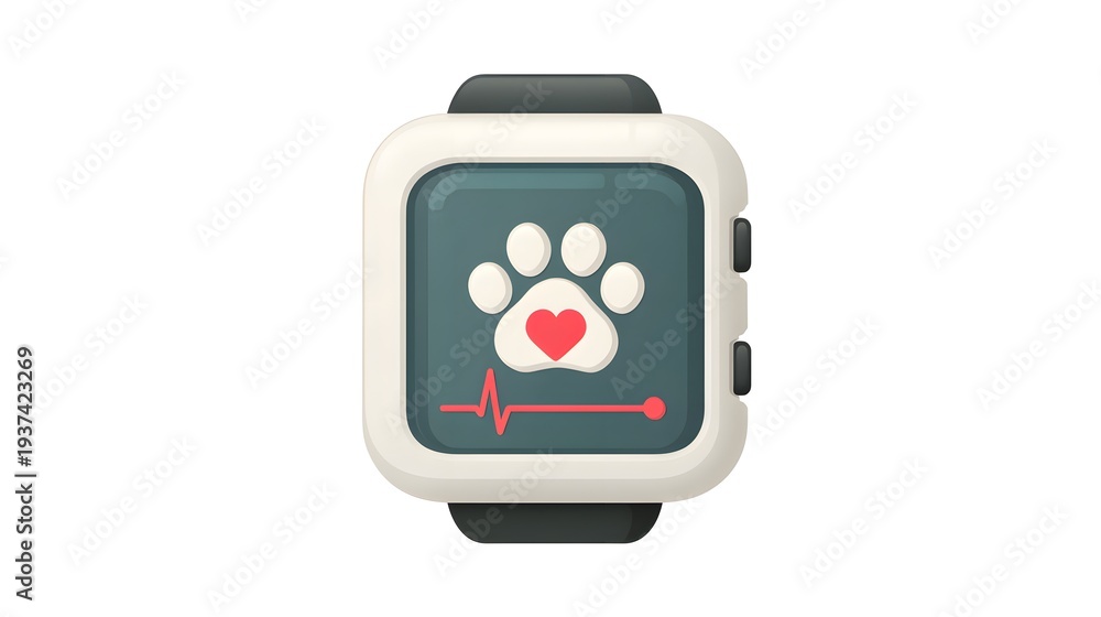Naklejka premium Pet Health Tracker Smartwatch with Paw Print and Heartbeat Monitor.