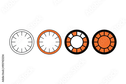 A progression of four circular icons shows a design evolving from a simple outline to a complex, colored geometric pattern.
