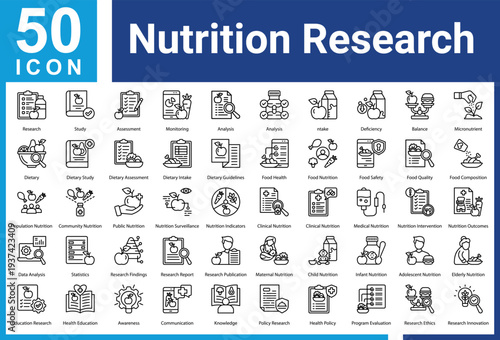 Nutrition Research icon set and collection
